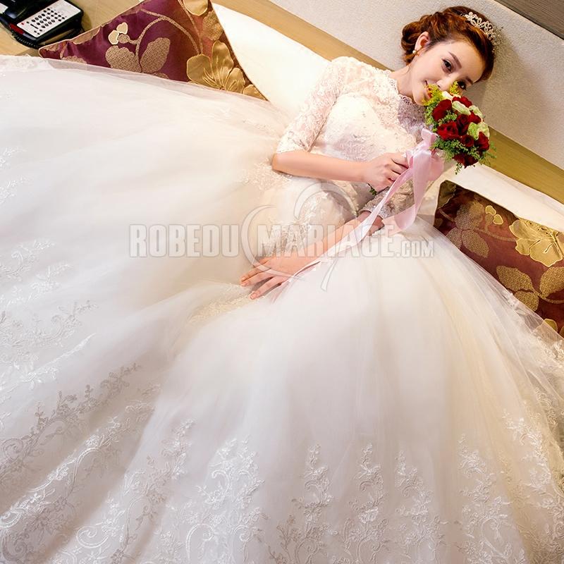 Robe de mariée blanche en solde Robe mariage 2019 avec manches mi-longue  [#ROBE2014321] | Robedumariage.com